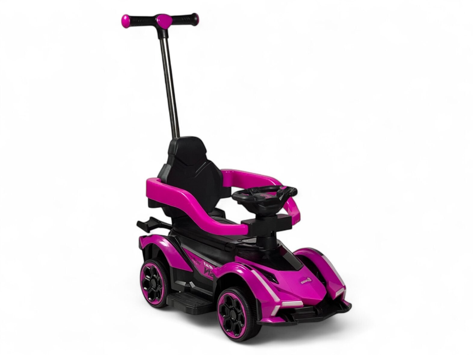 Voiture au design sportif distinctif, avec une baguette de batterie, de la musique et des lumières uniques.